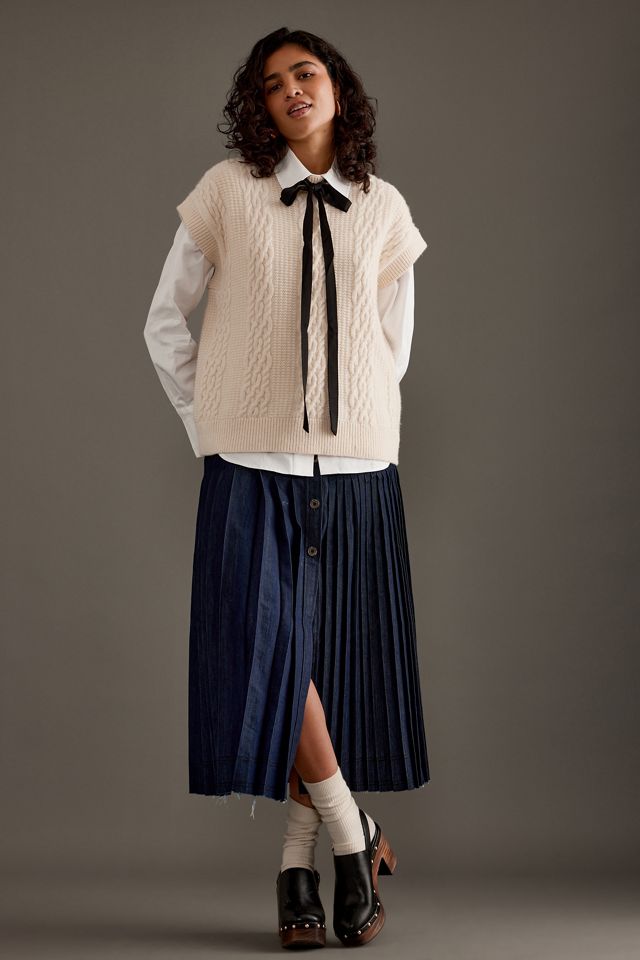 Pilcro Low-Slung Pleated Midi Skirt #5