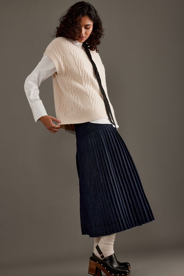 Pilcro Low-Slung Pleated Midi Skirt #6