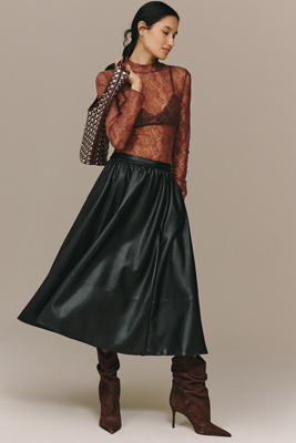 By Anthropologie The Jacie Faux-leather Printed Maxi Skirt By Maeve In Black