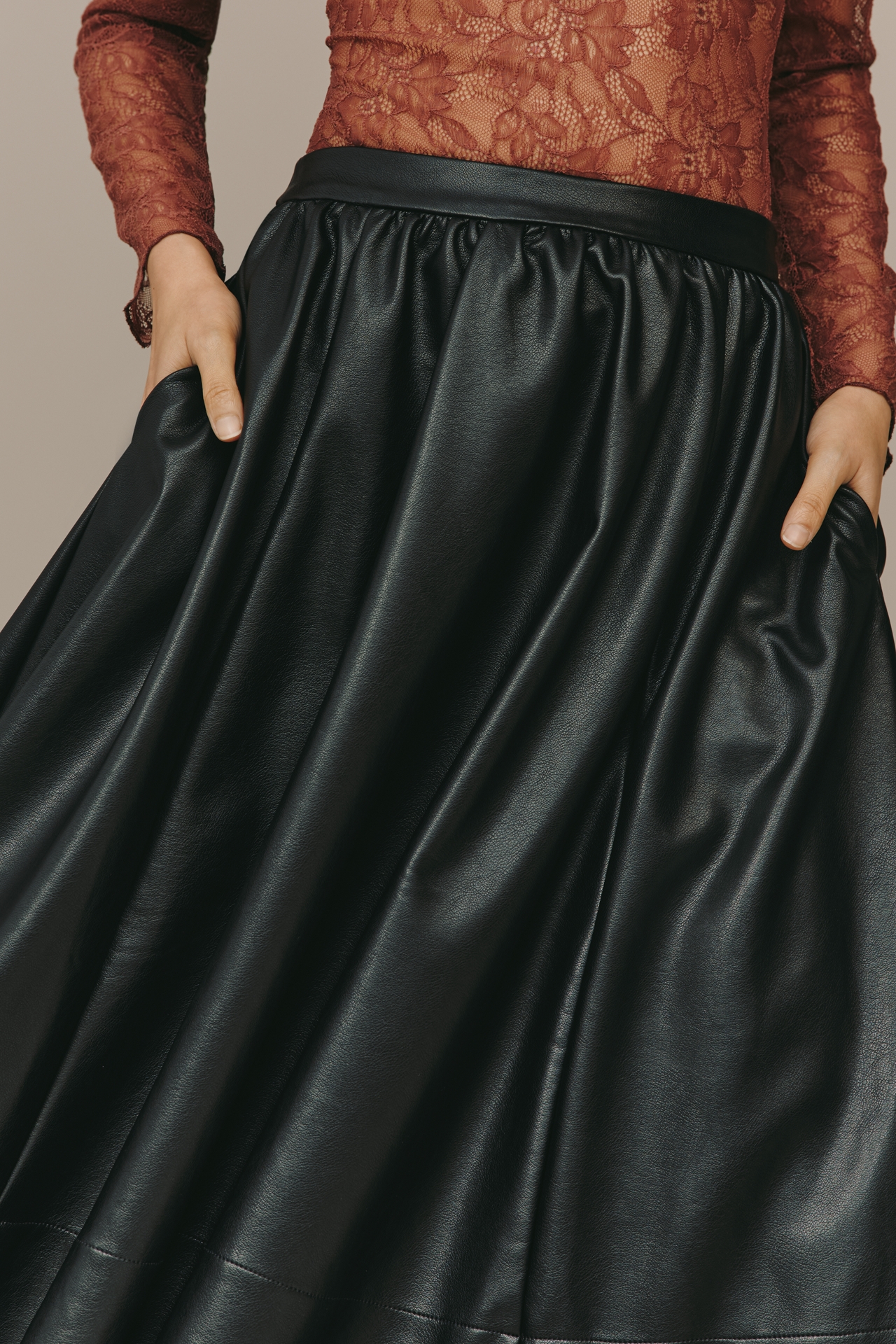 The Jacie Faux-Leather Midi Skirt by Maeve