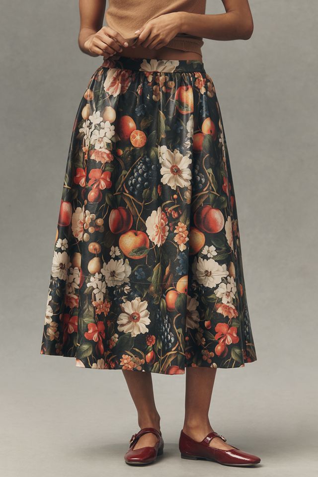 The Jacie Faux-Leather Midi Skirt by Maeve
