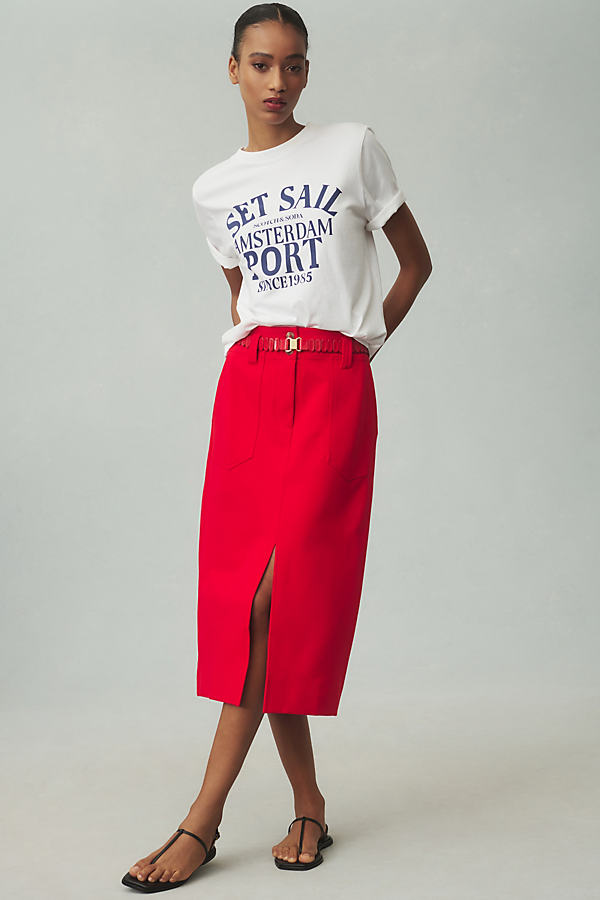Maeve The Naomi High-rise Pencil Midi Skirt In Red