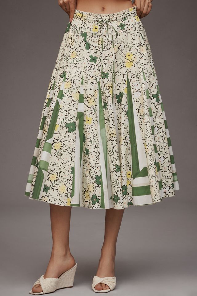 Hope for Flowers by Tracy Reese Patchwork Godet Pleated Midi Skirt #1
