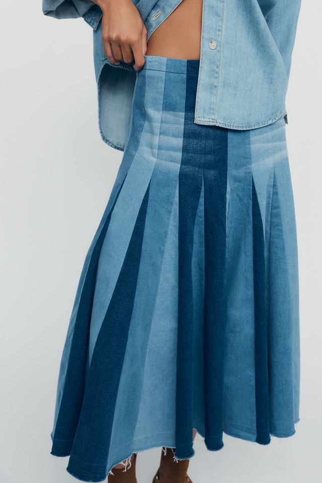 Hope for Flowers by Tracy Reese Denim Patchwork Midi Skirt  #1