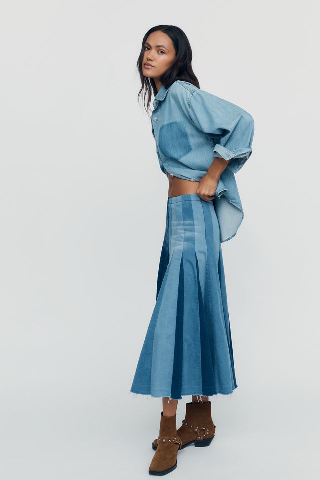 Hope for Flowers by Tracy Reese Denim Patchwork Midi Skirt  #2
