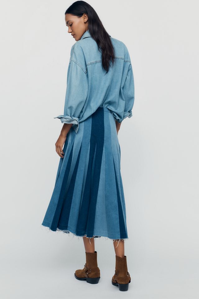 Hope for Flowers by Tracy Reese Denim Patchwork Midi Skirt  #3