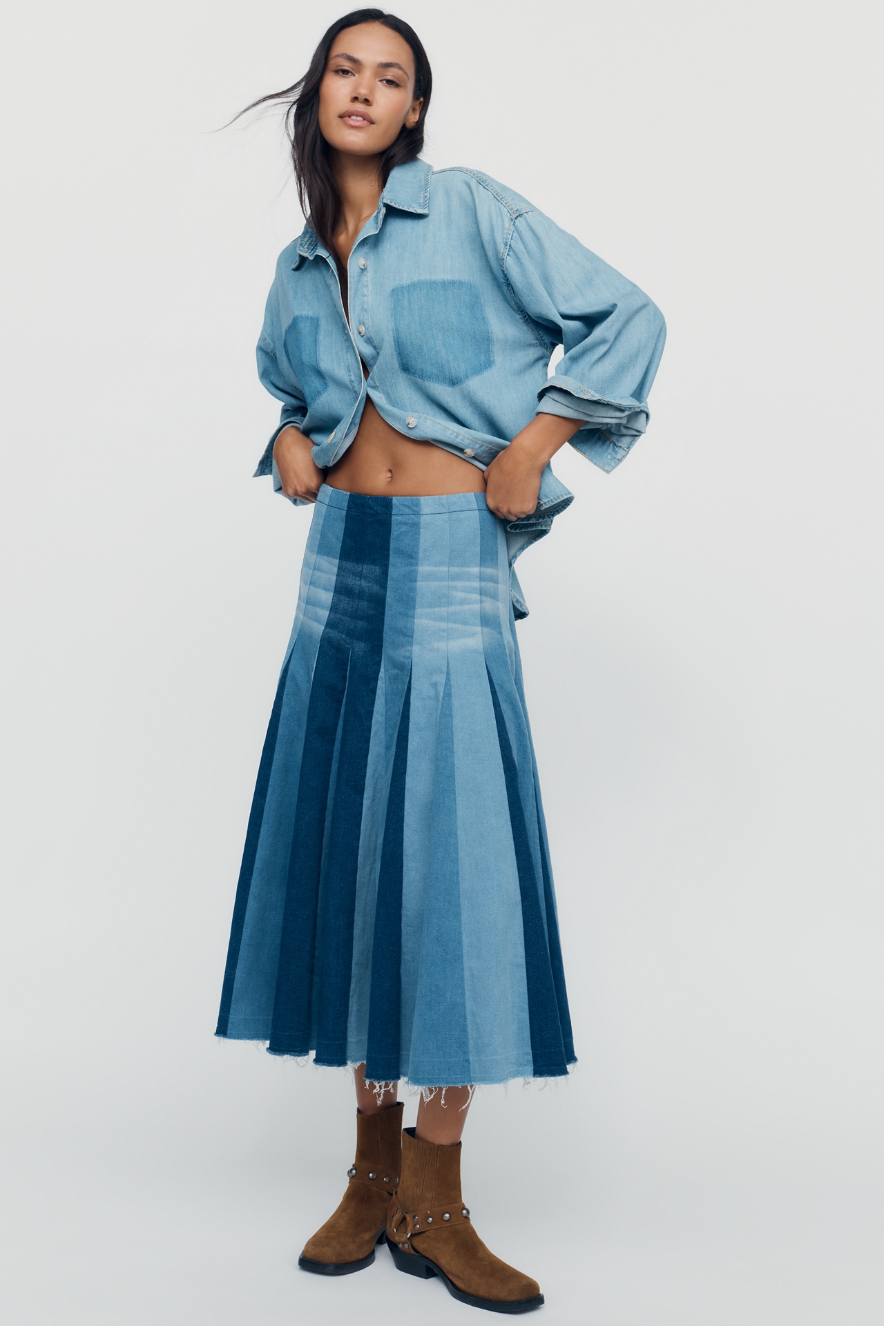Hope for Flowers by Tracy Reese Denim Patchwork Midi Skirt