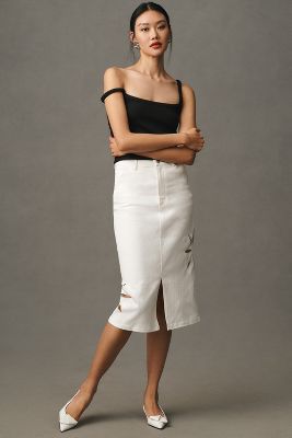 Another Girl Cutwork Utility Midi Skirt In White