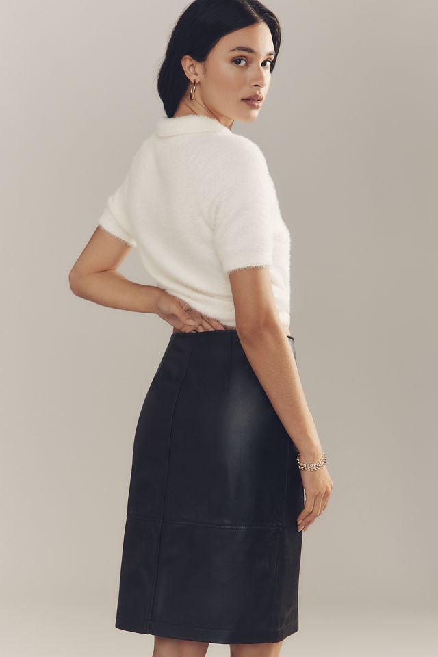 Maeve Leather Buckle Side-Slit Knee-Length Skirt #2