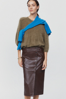 By Anthropologie Leather Snap Front Pencil Skirt by Anthropologie