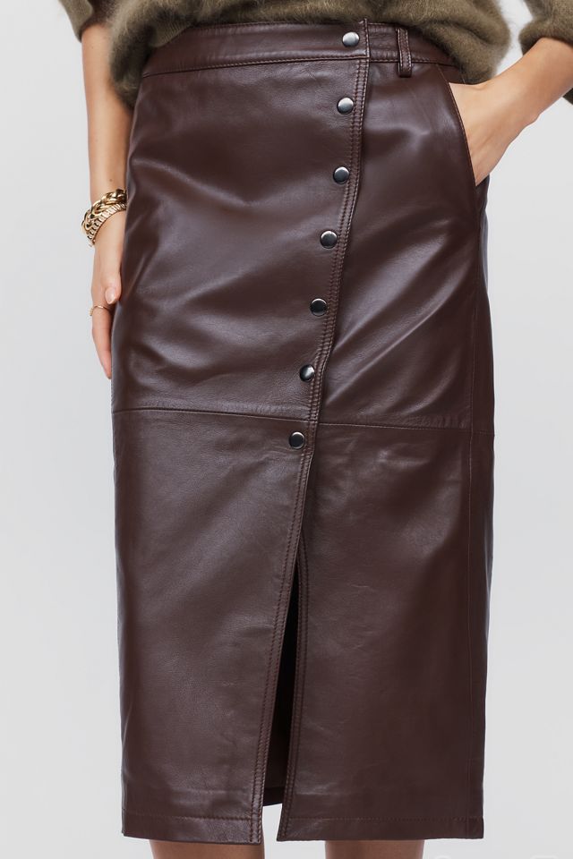 By Anthropologie Leather Snap Front Pencil Skirt #1
