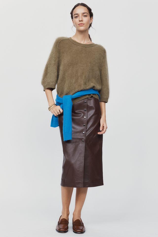 By Anthropologie Leather Snap Front Pencil Skirt #3