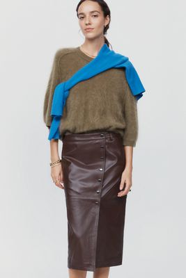 By Anthropologie Leather Snap Front Pencil Skirt
