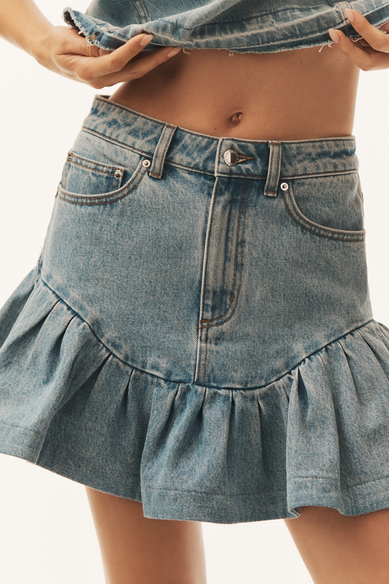 Retrofete Angelique Ruffled Denim Mini Skirt
