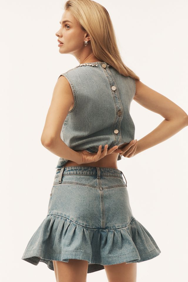Retrofete Angelique Ruffled Denim Mini Skirt #3