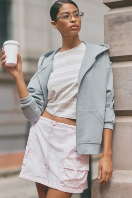 Good American Twill Cargo Mini Skirt In Blue