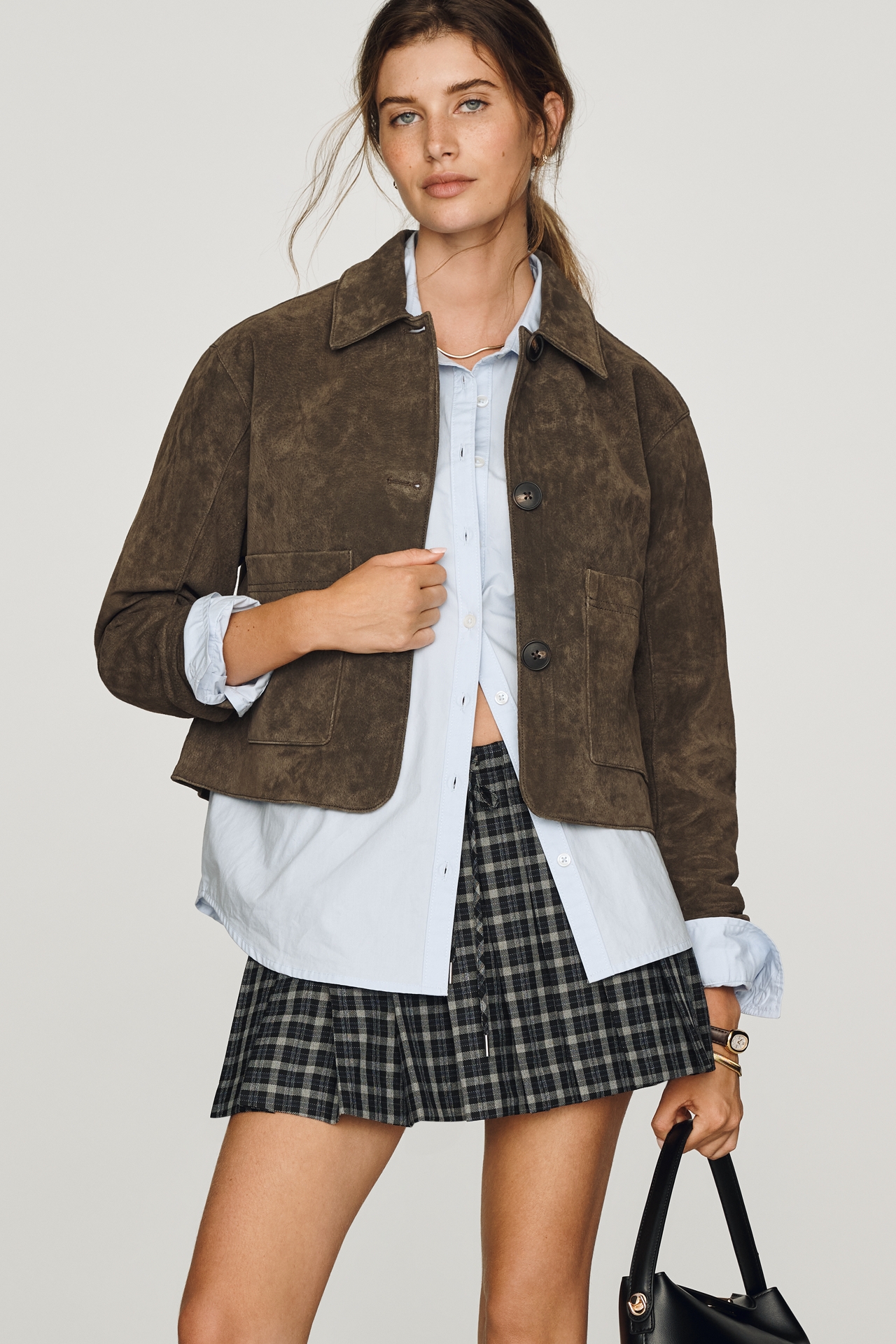 Good American Faux-Suede Pleated Mini Skort