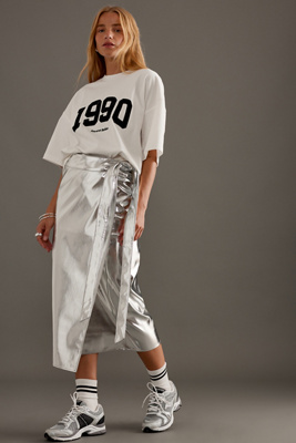 Shop Never Fully Dressed Jaspre Chrome Midi Skirt In Silver