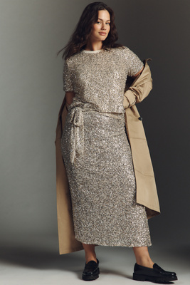 Never Fully Dressed Jaspre Sequin Wrap Maxi Skirt In Silver