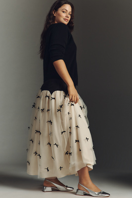 Never Fully Dressed Monika Bow Maxi Skirt In Black