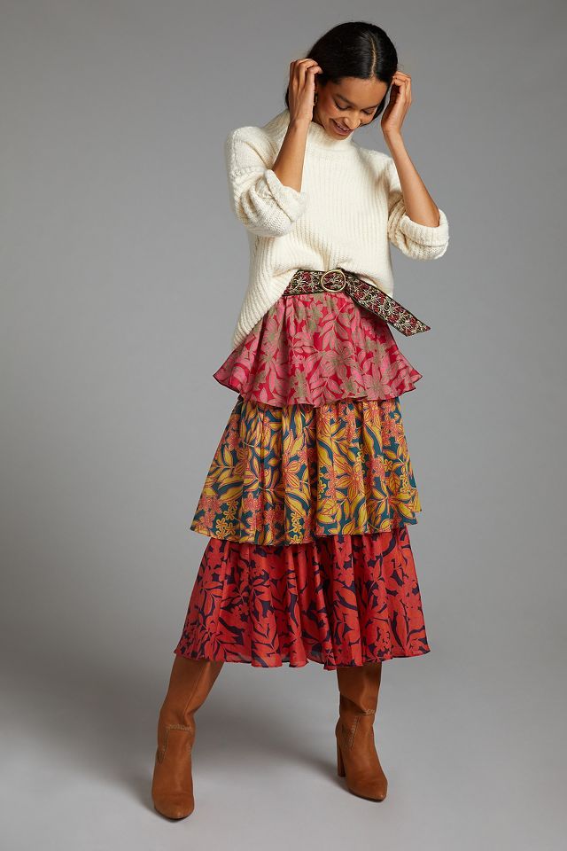 Patterned shop tiered skirt