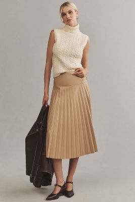 Shop Caballero Belted Faux-leather Midi Skirt In Beige