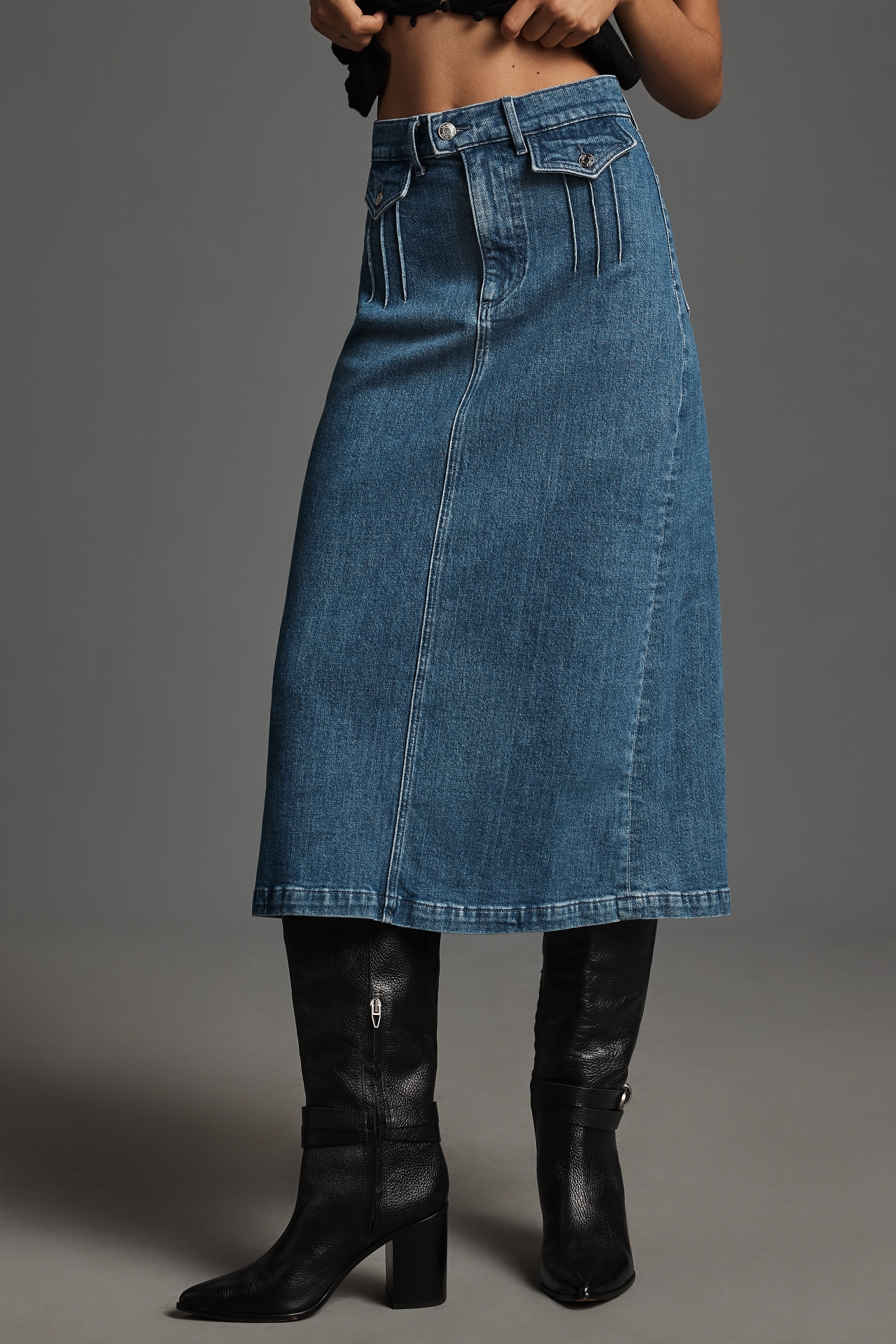 Le Jean Stardust Denim Midi Skirt