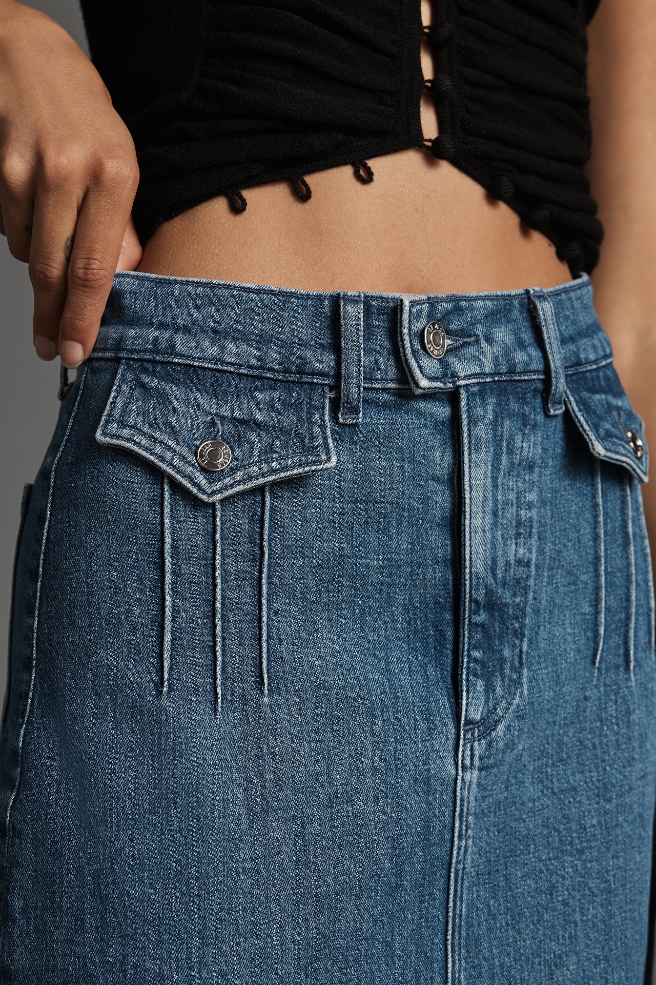 Le Jean Stardust Denim Midi Skirt