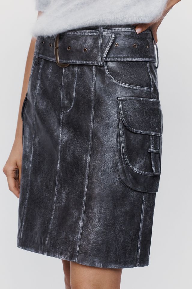 By Anthropologie Faux Leather Belted Skirt #1