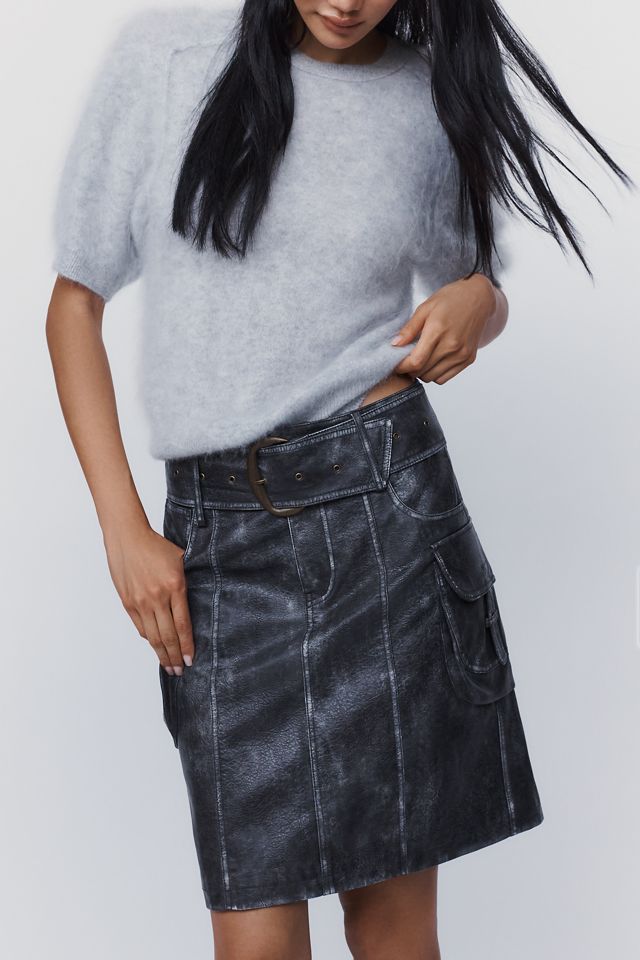 By Anthropologie Faux Leather Belted Skirt #2