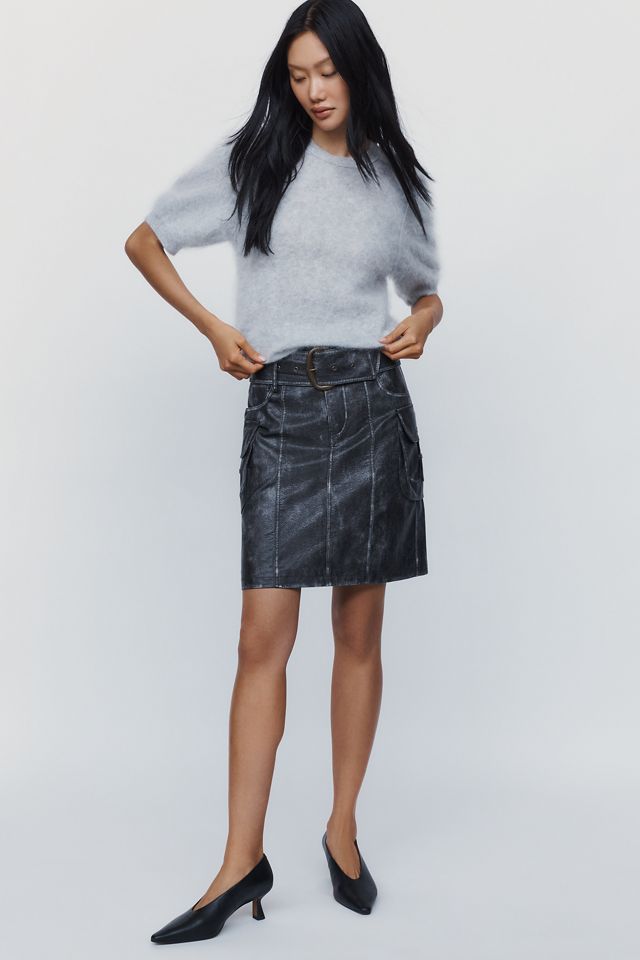 By Anthropologie Faux Leather Belted Skirt #4