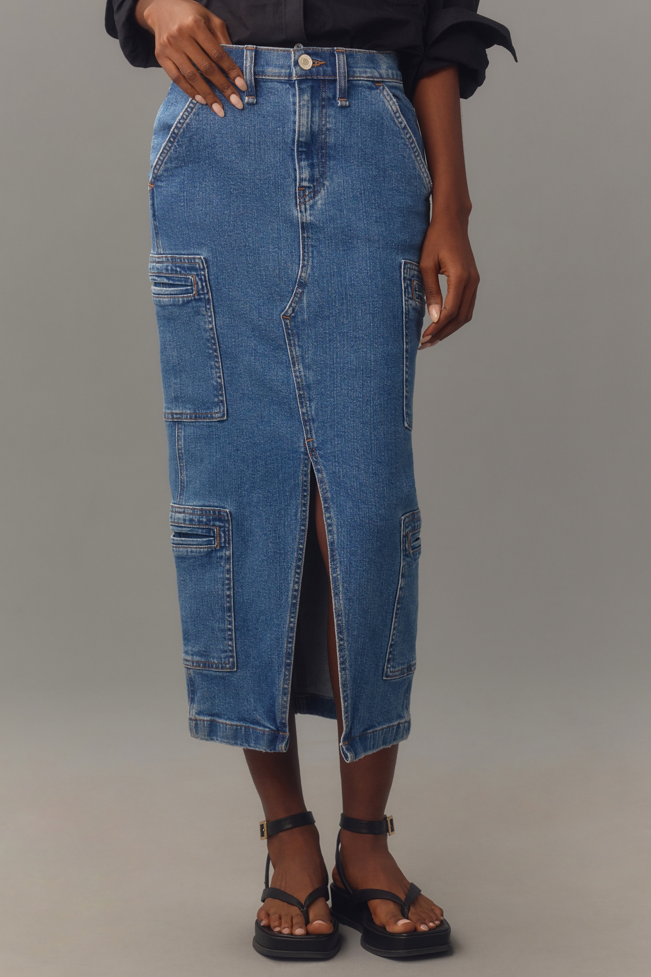 Hudson Cargo Denim Midi Skirt