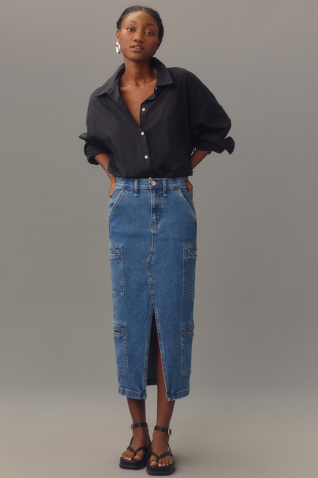 Hudson Cargo Denim Midi Skirt