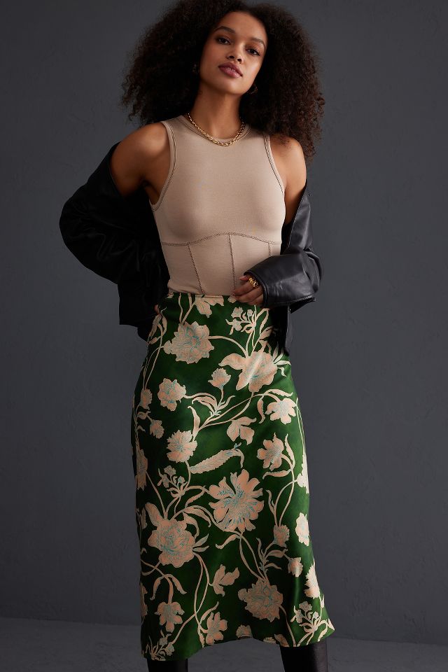 Floral midi skirt clearance satin