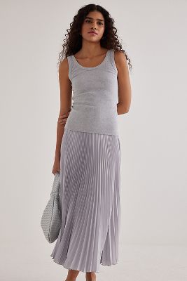 Pleated Satin Midi Skirt