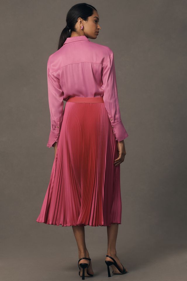 By Anthropologie Satin Pleated Midi Skirt #2