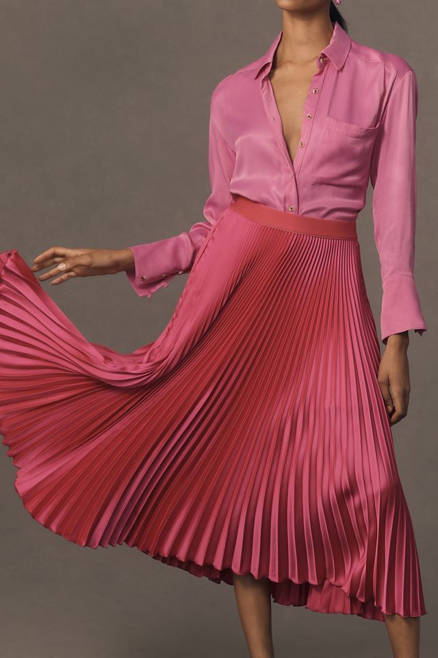 By Anthropologie Satin Pleated Midi Skirt #3