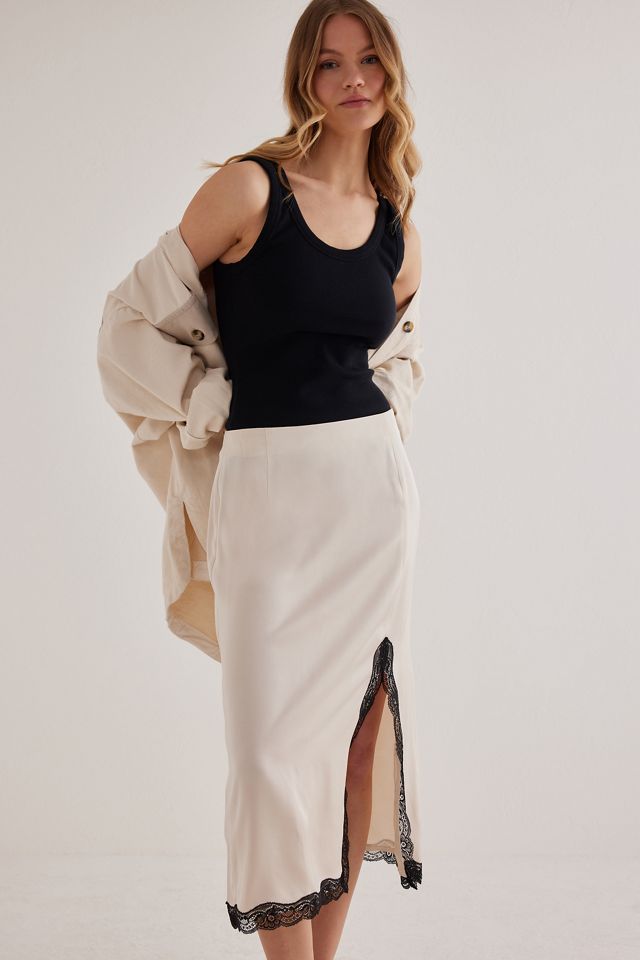 Satin Lace Midi Skirt #1