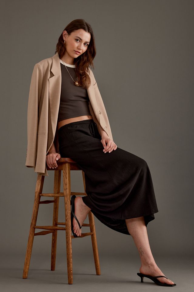 Linen-Blend Bias Maxi Skirt #4