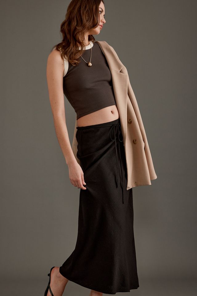 Linen-Blend Bias Maxi Skirt #1