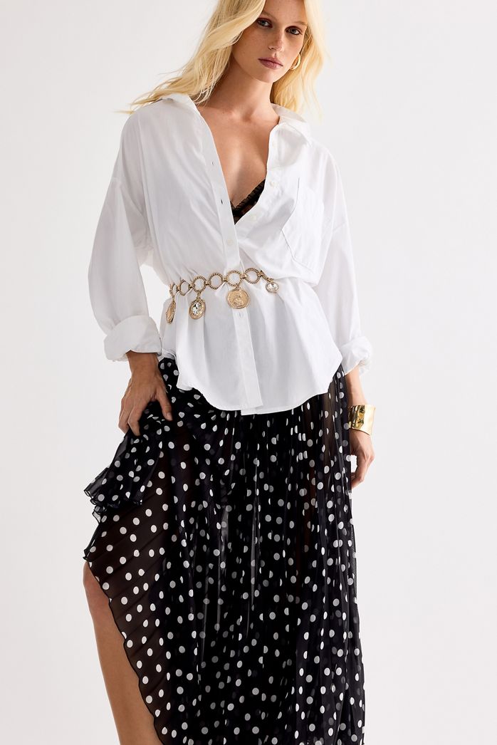 By Anthropologie Pleated Polka Dot Maxi Skirt