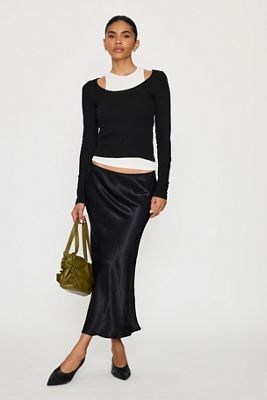 By Anthropologie Satin Bias Midi Slip Skirt