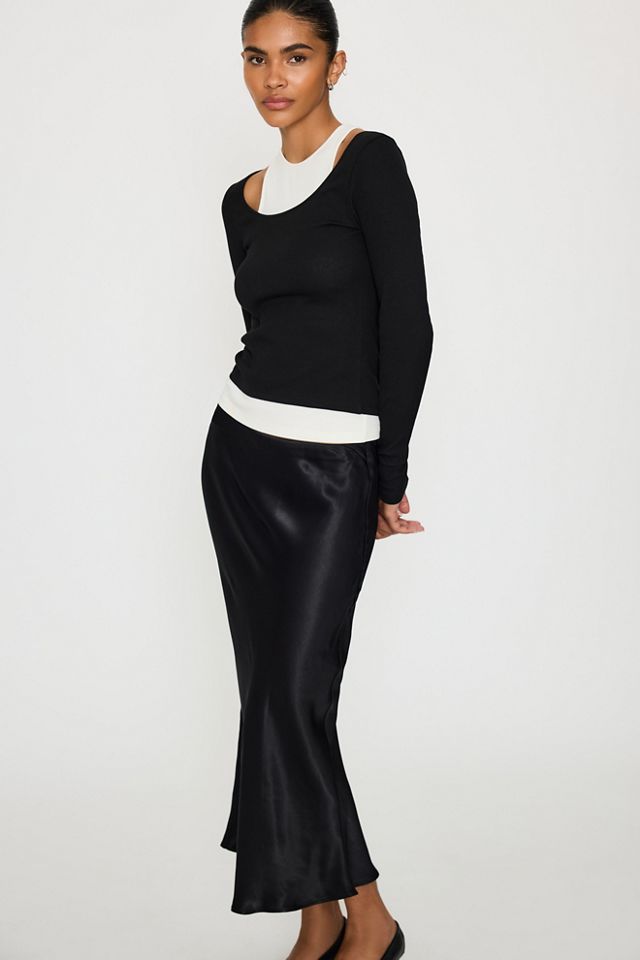 By Anthropologie Satin Bias Midi Slip Skirt #4