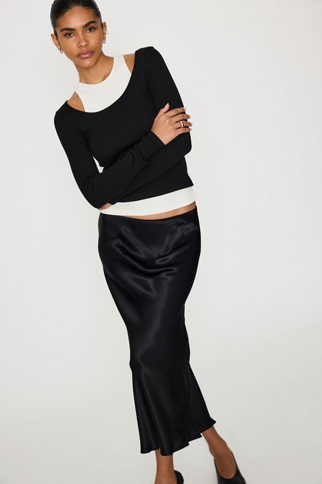 By Anthropologie Satin Bias Midi Slip Skirt #1