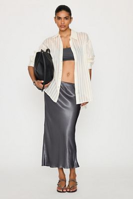 By Anthropologie Satin Bias Midi Slip Skirt