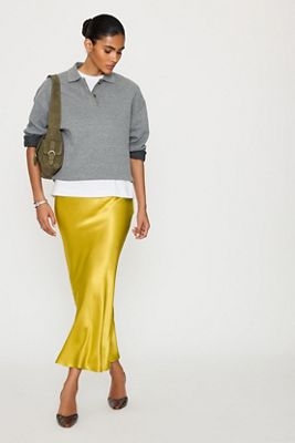 By Anthropologie Satin Bias Midi Slip Skirt