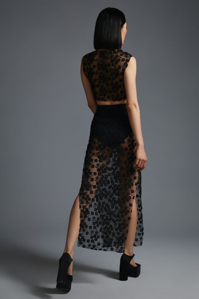 RUMER Rosella Sheer Appliqué Skirt #3