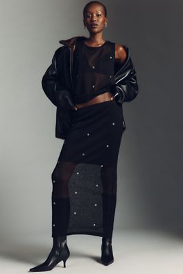 Pilcro Sheer Embellished Knit Slip Maxi Skirt