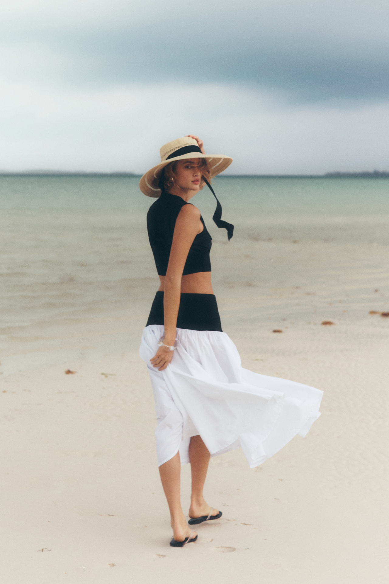 By Anthropologie Cotton Twofer Drop-Waist Midi Skirt