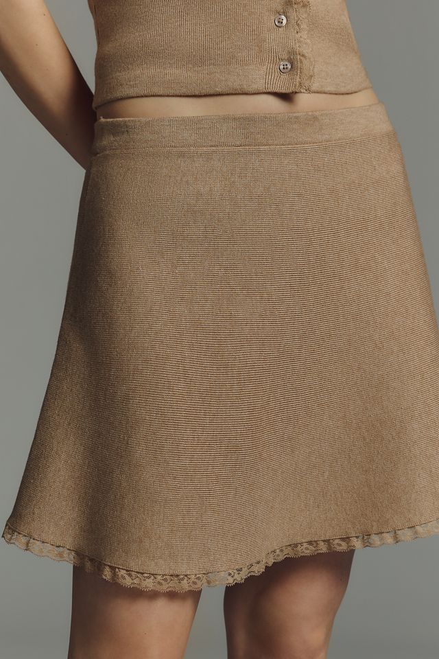By Anthropologie Knit Lace-Trim Pull-On Skirt #1